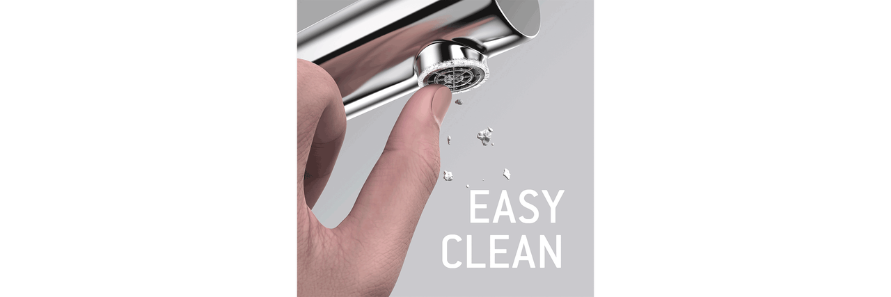 Wasserhahn mit Finger am Auslauf zur einfachen Reinigung