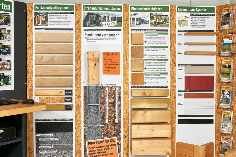 Panneau d'information sur l'aménagement de jardin, les fondations, les constructions de poteaux et les systèmes de construction d'éléments