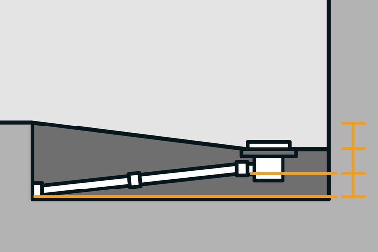 Schematische Darstellung eines Bodenablaufs mit Rohren