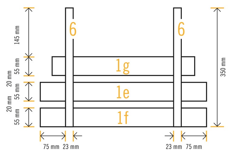 Diagramme avec les dimensions d'un élément de construction en bois