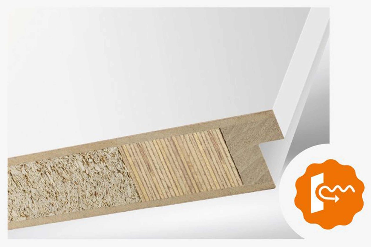 Coupe transversale d'une plaque de bois avec rainure et languette