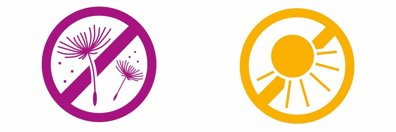 Symbole: Ne convient pas aux personnes allergiques, Symbole: Protéger du rayonnement direct du soleil