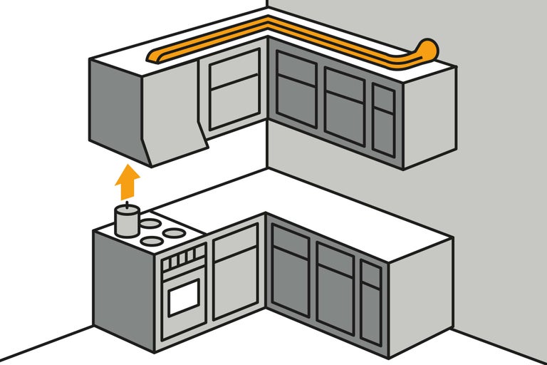 Illustration d'une kitchenette avec hotte aspirante et cuisinière