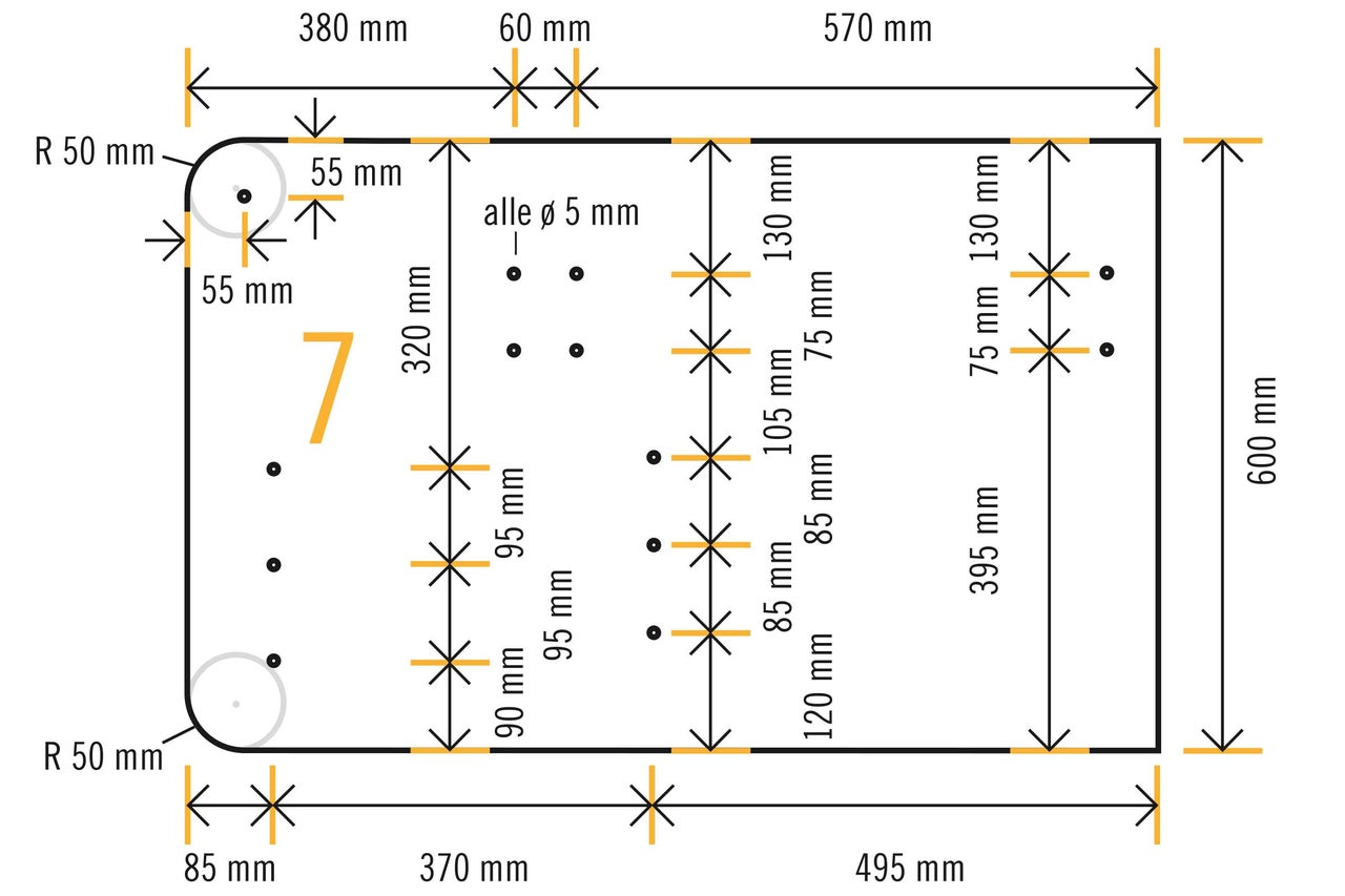 Technische Zeichnung mit Maßangaben in Millimetern