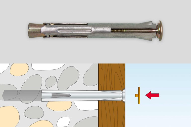 Metallspreizdübel mit Funktionsdarstellung