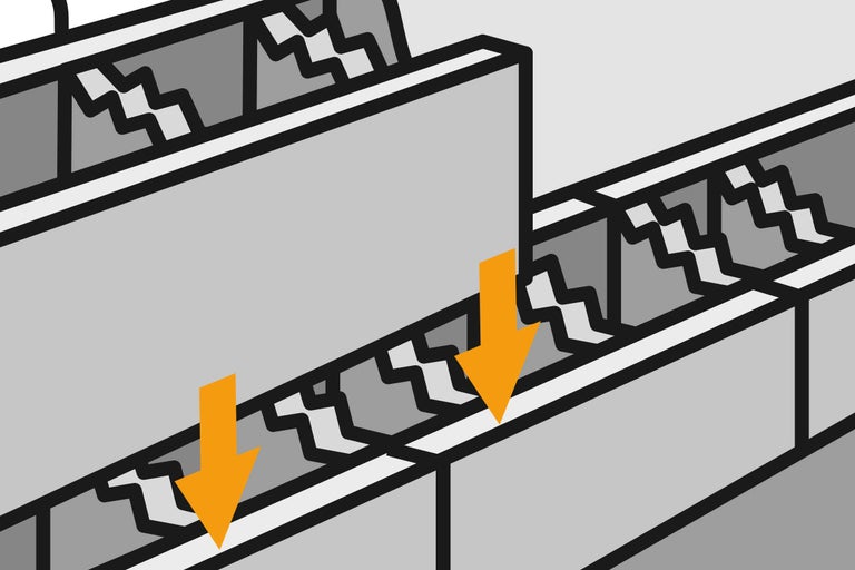 Darstellung des Nut- und Federprinzips mit Pfeilen.