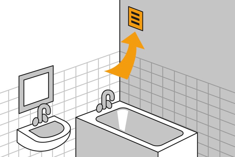 Symbole pour la ventilation manuelle dans la salle de bains avec lavabo et baignoire