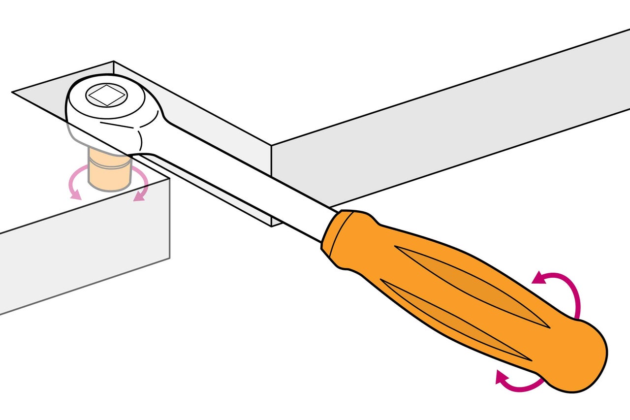 Illustration d'un cliquet tournant une vis