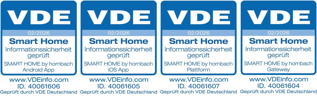 VDE Siegel für Smart Home Informationssicherheit, geprüft für Android App, iOS App, Plattform und Gateway