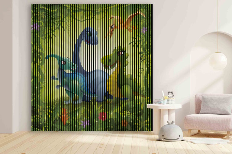 Image murale décorative avec motif de dinosaure pour un aménagement intérieur attrayant.