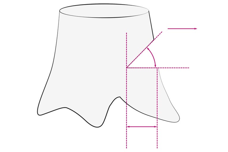 Illustration d'une souche d'arbre avec indications d'angle et de dimension
