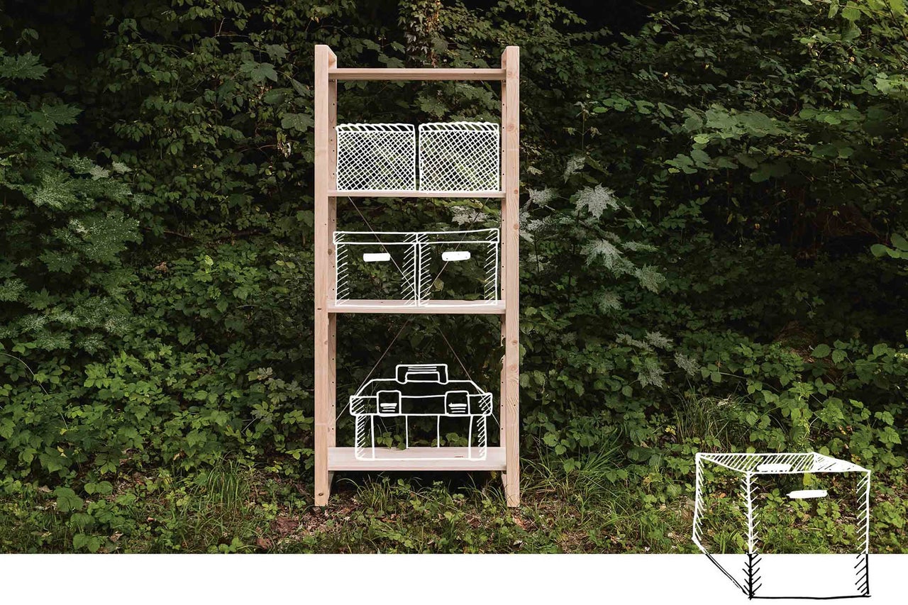 Étagère en bois à trois niveaux avec tablettes supplémentaires