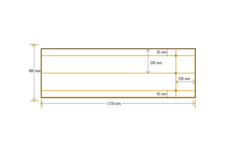 Schéma technique avec les dimensions 1150 mm de largeur et 480 mm de hauteur