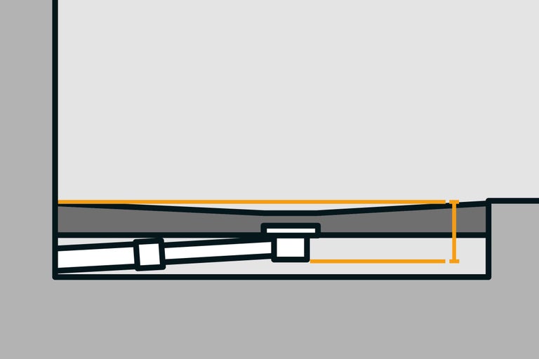 Schnittansicht eines Schrankes mit Schubladenschiene und Höhenangabe