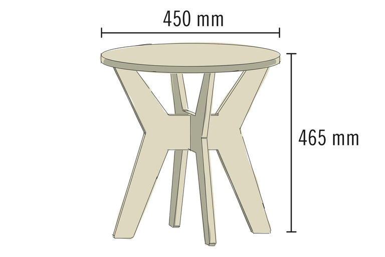 Schéma d'une table ronde mesurant 450 sur 465 millimètres.
