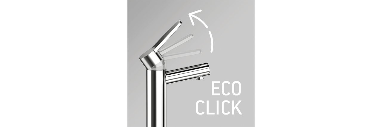 Robinet Eco Click avec flèche vers le mode d'emploi