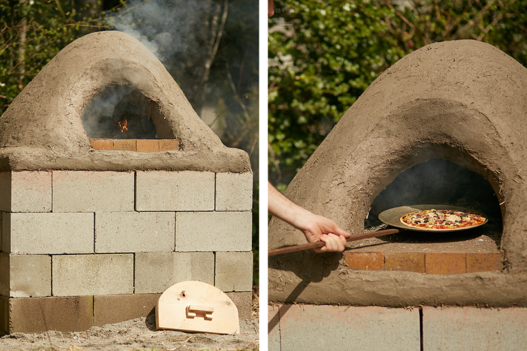Steinofen zum Pizzabacken mit Holzfeuer