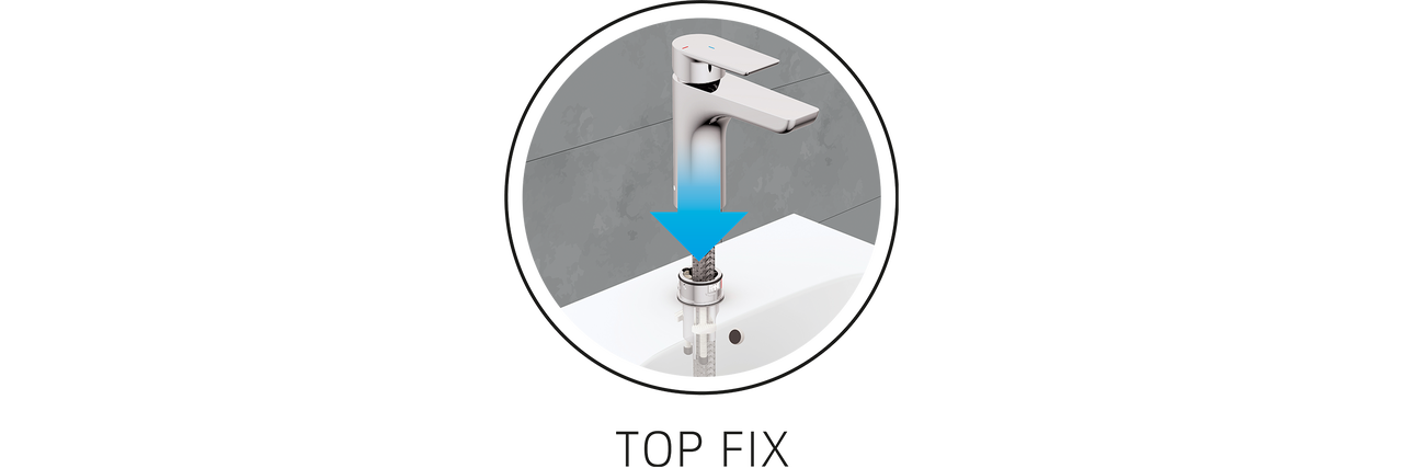 Montage d'un robinet de lavabo avec système de fixation TOP-FIX.
