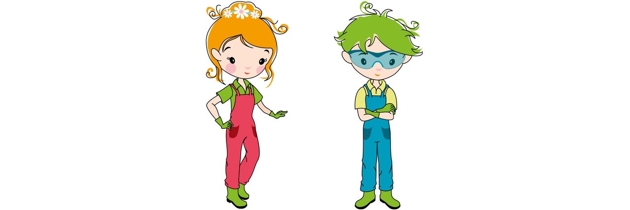 Illustration von zwei Cartoon-Gärtnern mit Overalls