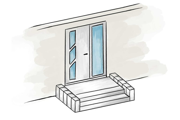 Illustration d'une porte d'entrée avec escalier