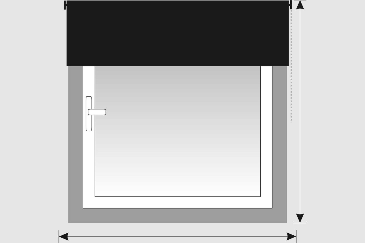 Fenêtre avec volet roulant et indications de dimension