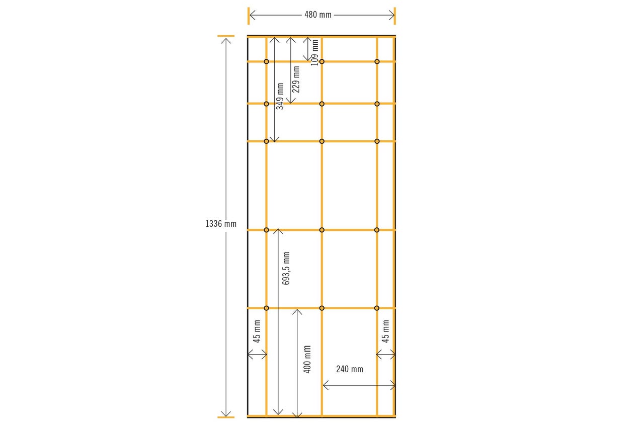 Illustration d'une construction en bois mesurant 1336 mm de haut et 480 mm de large
