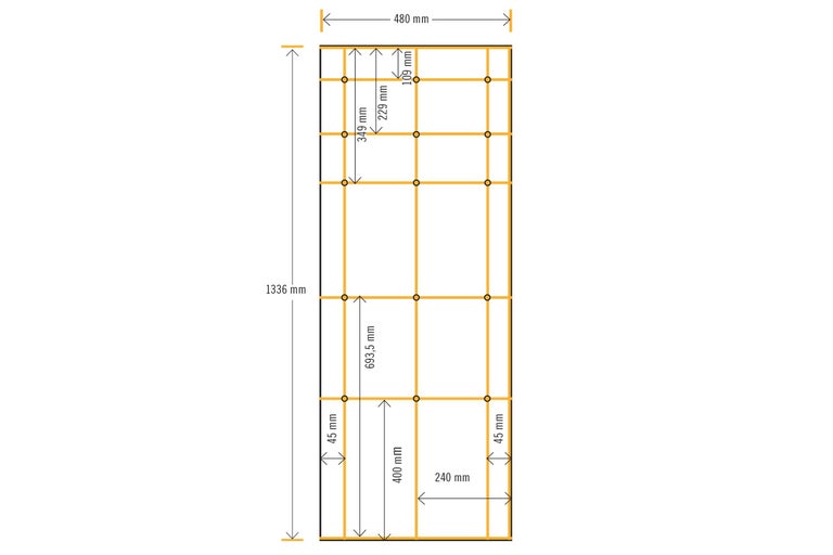 Illustration d'une construction en bois mesurant 1336 mm de haut et 480 mm de large