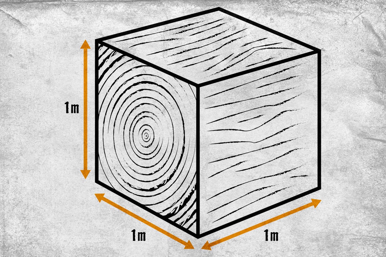 Cube en bois mesurant 1 mètre sur 1 mètre sur 1 mètre
