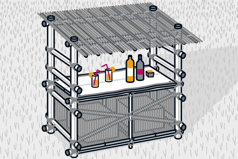 Bar de jardin en bambou avec boissons
