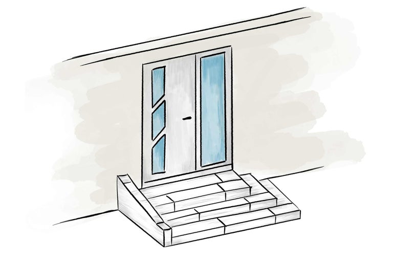 Illustration d'une porte d'entrée avec escalier