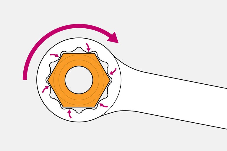 Représentation d'une clé en action avec une flèche indiquant le sens de rotation