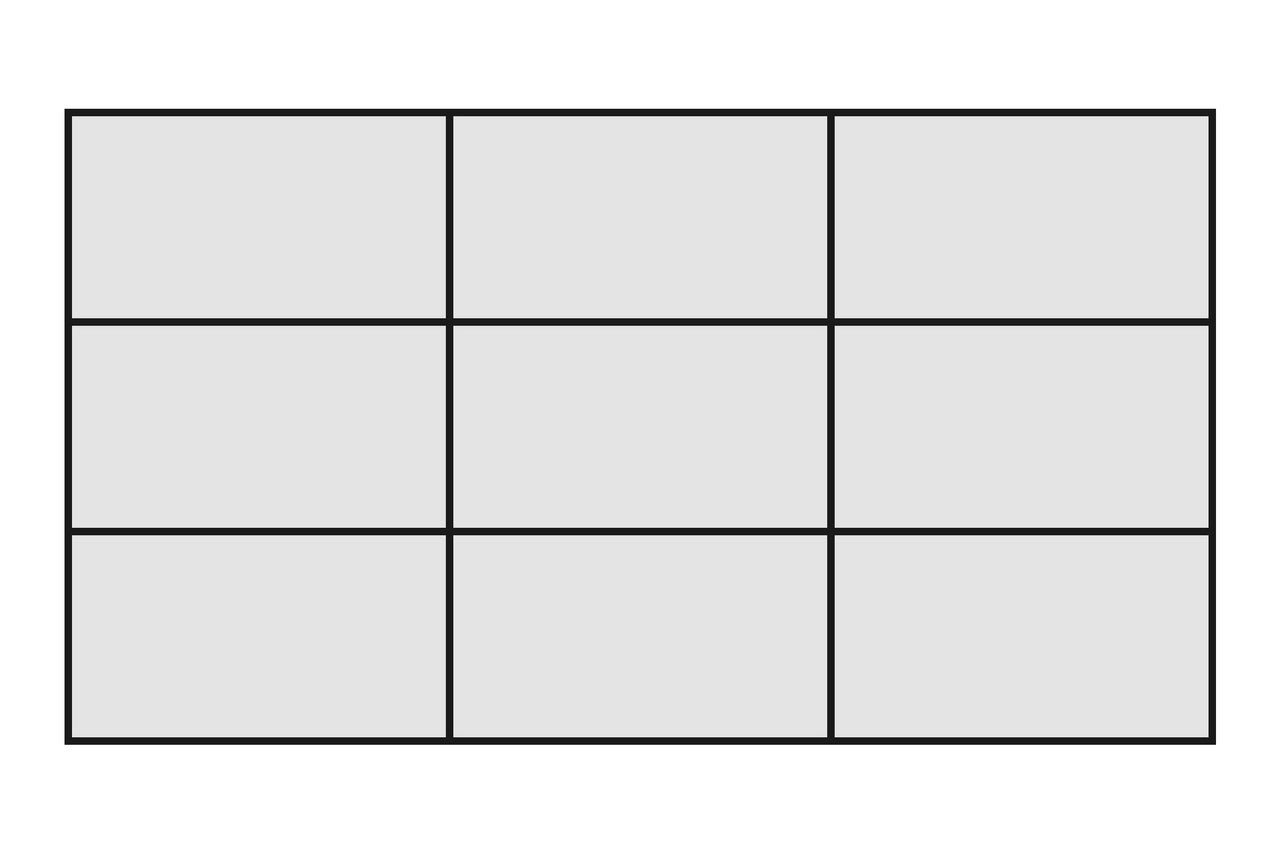 Neuf rectangles, disposés en grille
