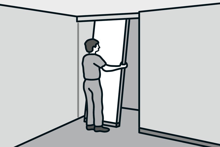 Illustration einer Person, die eine Schiebetür einbaut