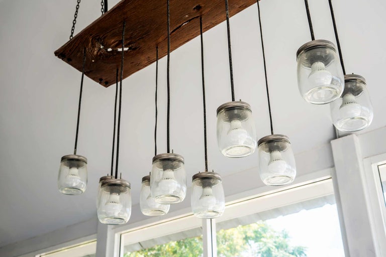 Suspension avec support en bois et abat-jour en verre Mason