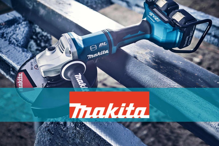 Makita Akku Winkelschleifer auf Metallstange