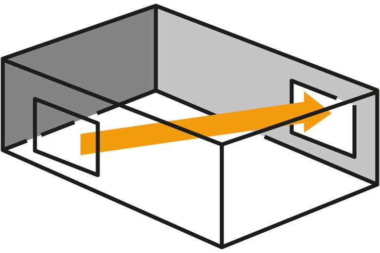 Représentation d'une pièce avec une flèche pour la ventilation