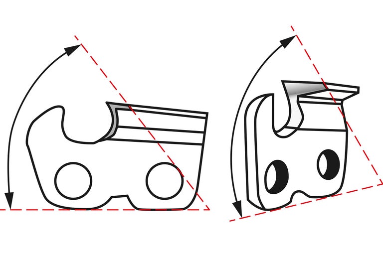 Schema einer Sägekettenschärfung mit Pfeilen