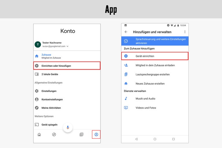 Captures d'écran de l'application Google Home pour la configuration et la gestion des appareils