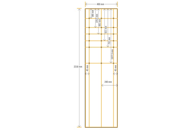 Dessin technique d'une étagère avec des dimensions