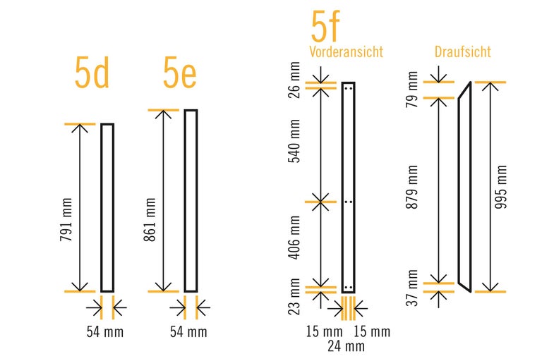 Technische Zeichnung mit Maßangaben von Baukomponenten