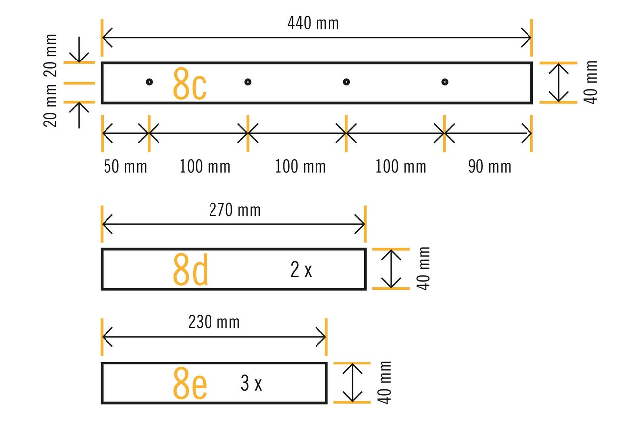 Schematische Darstellung von Bauteilen mit Maßangaben