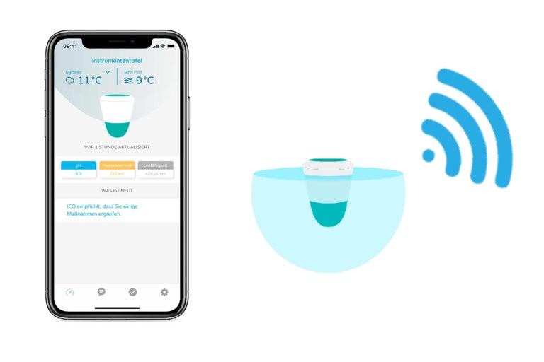 Application smartphone d'analyse de l'eau de piscine avec appareil de mesure correspondant