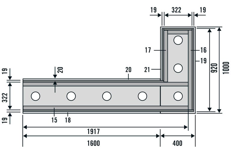 Technische Zeichnung eines Winkelprofils mit Maßangaben