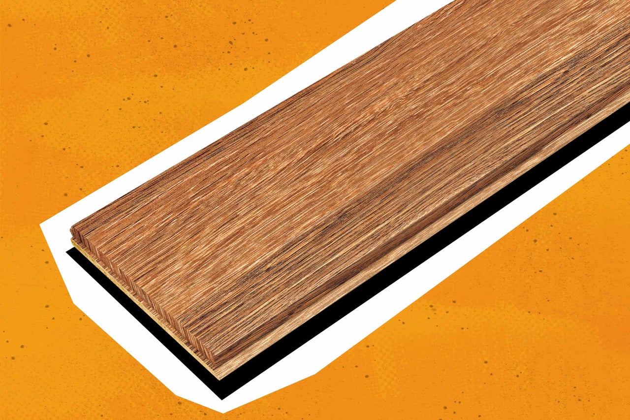 Parkettdiele aus Holz mit natürlicher Maserung und Klick-System.