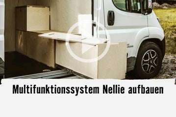 Multifunktionssystem Nellie im Ausbauwagen mit Schubladen und Stauraum