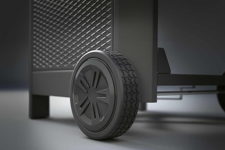 Vue détaillée d'un chariot de barbecue avec roue