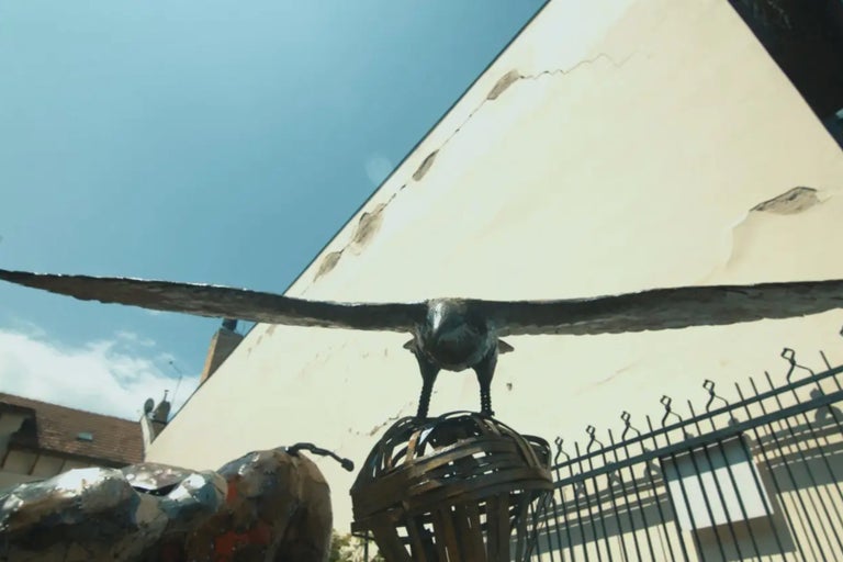 Figurine décorative d'oiseau de jardin en métal