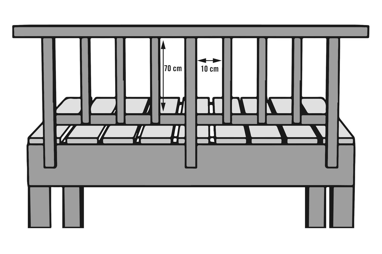Illustration d'un potager surélevé avec les dimensions de 70 centimètres de hauteur et 10 centimètres de largeur des montants