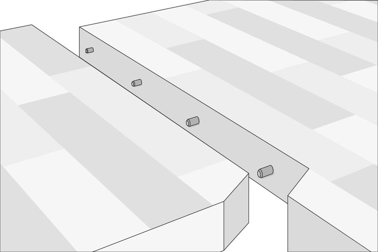 Illustration von Holzdübeln, die zwei Holzplatten verbinden