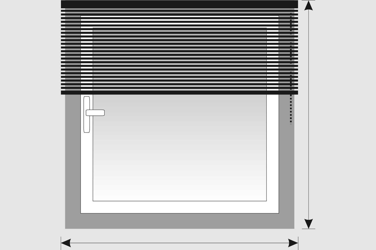 Illustration d'une fenêtre avec un store vénitien pour illustrer les dimensions.